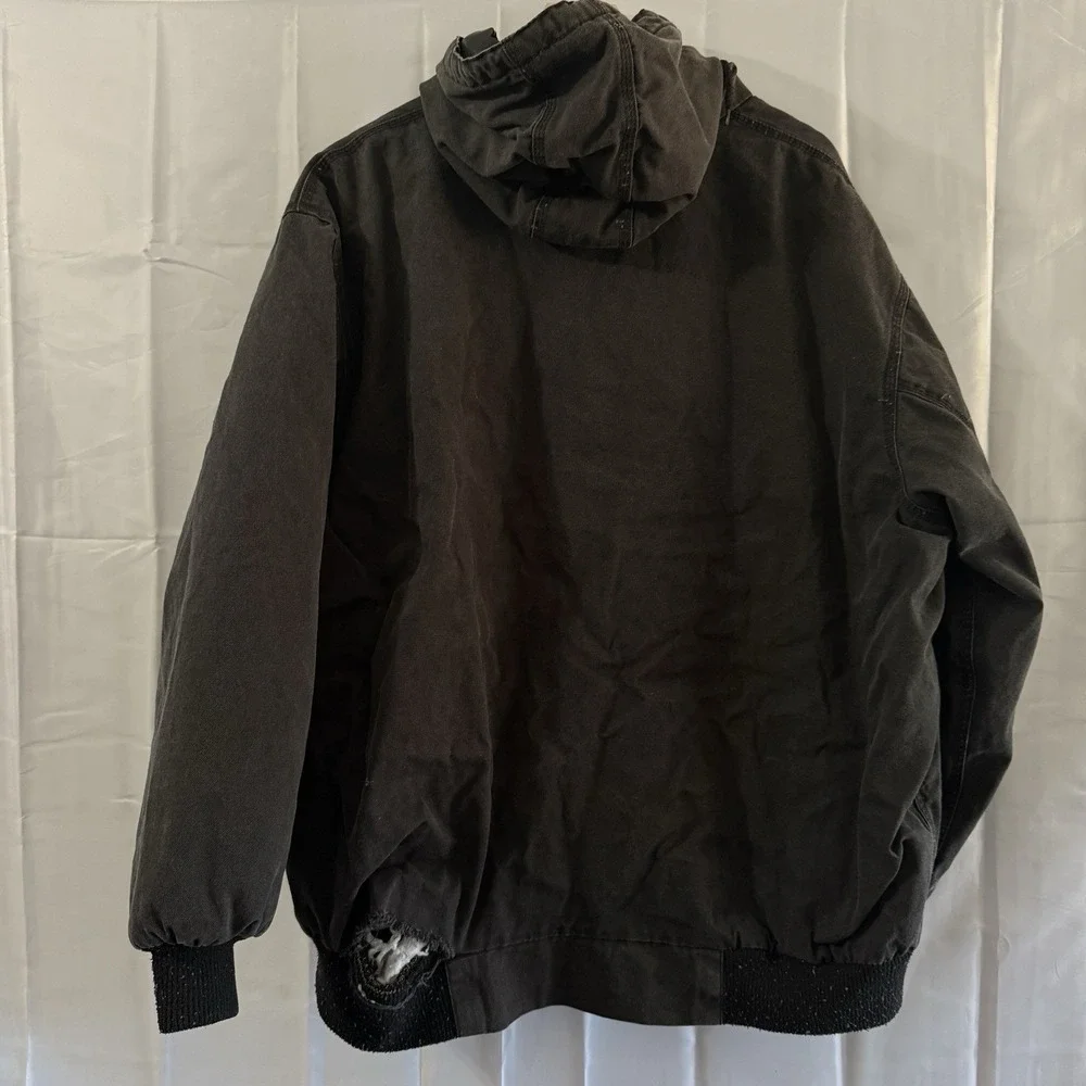 Key Mens 3XL Jacket Hooded Workwear Zip Black Canvas Quilt Lined‎ Thrashed Coat